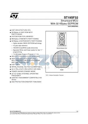 ST19SF32 datasheet - Smartcard MCU With 32 KBytes EEPROM