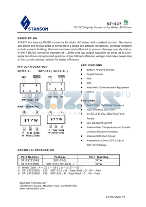 ST1937 datasheet - DC-DC Step-Up Converter for White LED Driver