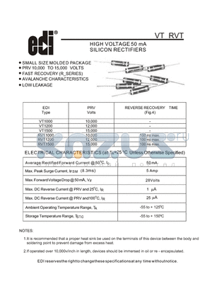 RVT1000 datasheet - HIGH VOLTAGE 50 mA SILICON RECTIFIERS