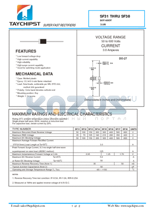 SF34 datasheet - SUPER FAST RECTIFIERS