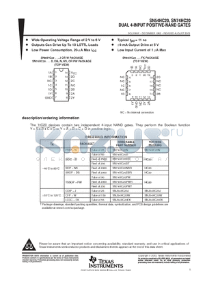 SN74HC20PWRG4 datasheet - DUAL 4-INPUT POSITIVE-NAND GATES