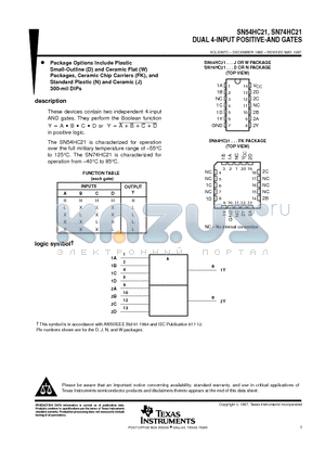 SN74HC21D datasheet - DUAL 4-INPUT POSITIVE-AND GATES