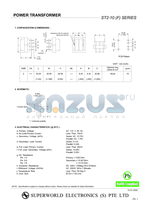 ST2-10 datasheet - POWER TRANSFORMER