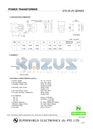 ST2-20 datasheet - POWER TRANSFORMER