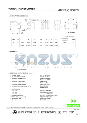 ST2-28 datasheet - POWER TRANSFORMER