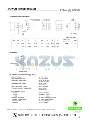 ST2-40 datasheet - POWER TRANSFORMER