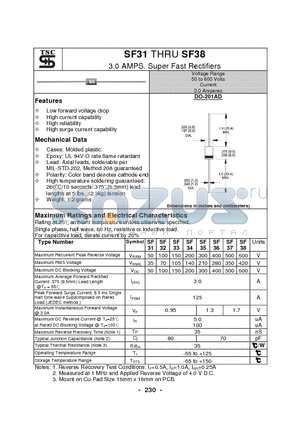 SF38 datasheet - 3.0 AMPS. Super Fast Rectifiers