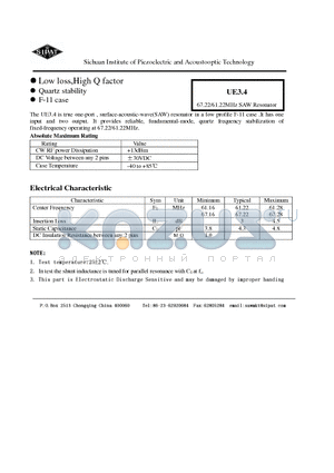 UE34 datasheet - 67.22/61.22MHz SAW Resonator