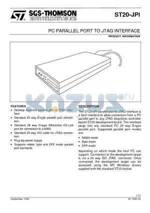 ST20-JPI datasheet - PC PARALLEL PORT TO JTAG INTERFACE