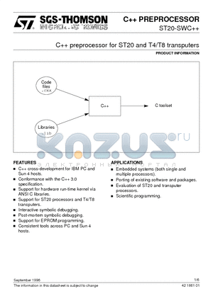 ST20-SWC datasheet - C preprocessor for ST20 and T4/T8 transputers