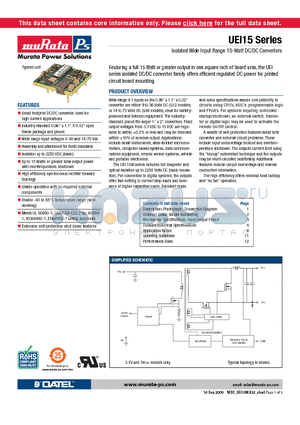 UEI15 datasheet - Isolated Wide Input Range 15-Watt DC/DC Converters