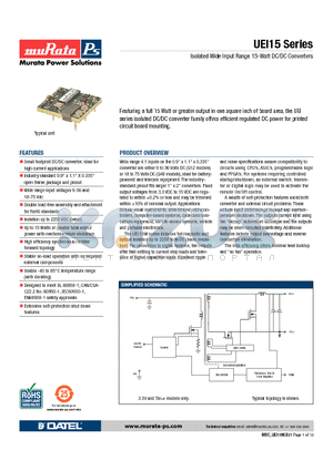 UEI-15 datasheet - Isolated Wide Input Range 15-Watt DC/DC Converters