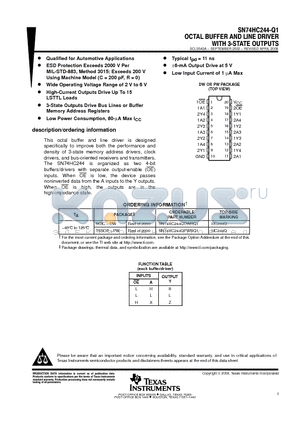 SN74HC244-Q1 datasheet - OCTAL BUFFER AND LINE DRIVER WITH 3-STATE OUTPUTS