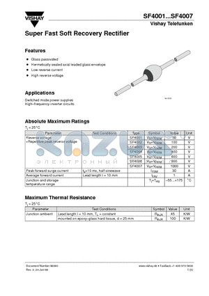 SF4005 datasheet - Super Fast Soft Recovery Rectifier