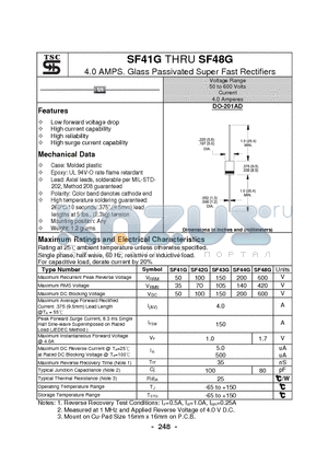 SF42G datasheet - 4.0 AMPS. Glass Passivated Super Fast Rectifiers