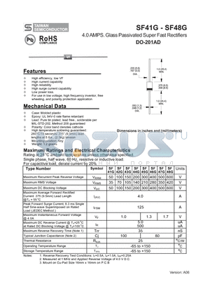 SF42G datasheet - 4.0 AMPS. Glass Passivated Super Fast Rectifiers