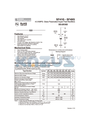 SF41G datasheet - 4.0 AMPS. Glass Passivated Super Fast Rectifiers