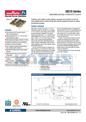 UEI15_10 datasheet - Isolated Wide Input Range 15-Watt DC/DC Converters