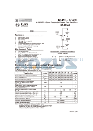 SF43G datasheet - 4.0 AMPS. Glass Passivated Super Fast Rectifiers