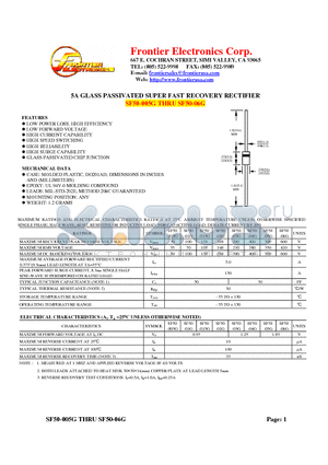 SF50-01G datasheet - 5A GLASS PASSIVATED SUPER FAST RECOVERY RECTIFIER