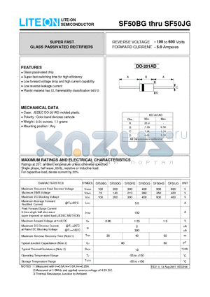 SF50BG datasheet - SUPER FAST GLASS PASSIVATED RECTIFIERS