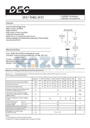 SF51 datasheet - CURRENT 5.0 Amperes VOLTAGE 50 to 600 Volts