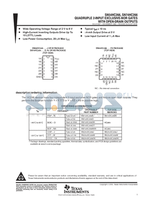 SN74HC266N datasheet - QUADRUPLE 2-INPUT EXCLUSIVE-NOR GATES WITH OPEN-DRAIN OUTPUTS