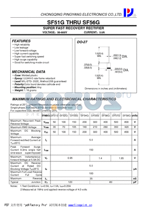 SF51G datasheet - SUPER FAST RECOVERY RECTIFIER