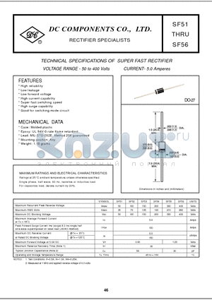 SF52 datasheet - TECHNICAL SPECIFICATIONS OF SUPER FAST RECTIFIER