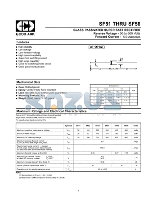 SF52 datasheet - GLASS PASSIVATED SUPER FAST RECTIFIER