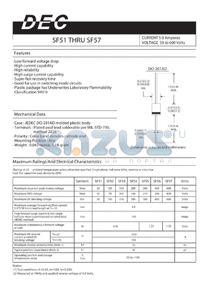 SF52 datasheet - CURRENT 5.0 Amperes VOLTAGE 50 to 600 Volts