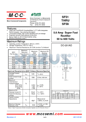 SF52 datasheet - 5.0 Amp Super Fast Rectifier 50 to 600 Volts