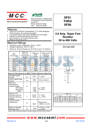 SF51_11 datasheet - 5.0 Amp Super Fast Rectifier 50 to 600 Volts