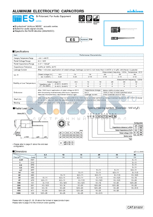 UES0J221MEM datasheet - ALUMINUM ELECTROLYTIC CAPACITORS