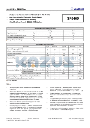 SF5405 datasheet - 395.00 MHz SAW Filter