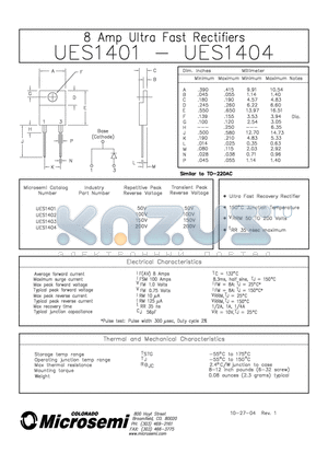 UES1402 datasheet - 8 amp ultra fast rectifiers