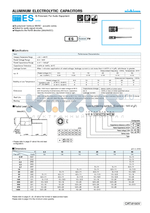 UES1A102MEM datasheet - ALUMINUM ELECTROLYTIC CAPACITORS