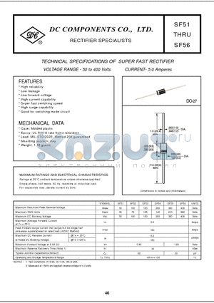 SF55 datasheet - TECHNICAL SPECIFICATIONS OF SUPER FAST RECTIFIER