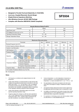 SF5504 datasheet - 419.20 MHz SAW Filter