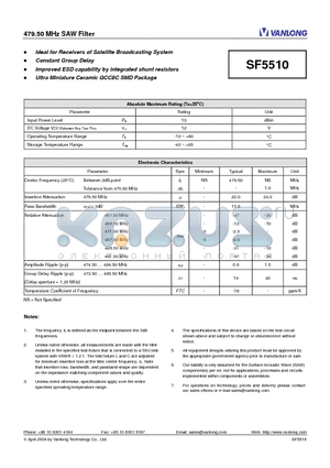 SF5510 datasheet - 479.50 MHz SAW Filter