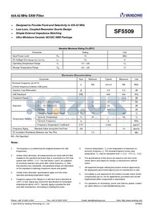 SF5509 datasheet - 434.42 MHz SAW Filter