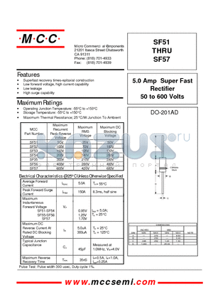 SF56 datasheet - 5.0 Amp Super Fast Rectifier 50 to 600 Volts