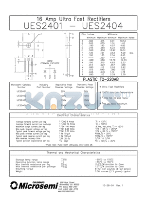 UES2401 datasheet - 16 amp ultra fast rectifiers