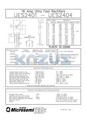 UES2403 datasheet - 16 amp ultra fast rectifiers