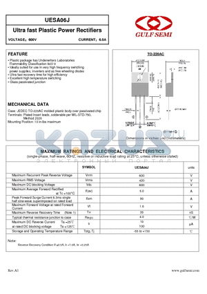 UESA06J datasheet - Ultra fast Plastic Power Rectifiers VOLTAGE600V CURRENT6.0A