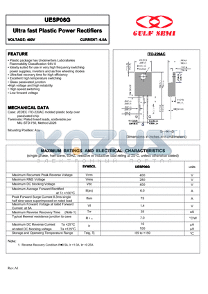 UESP06G datasheet - Ultra fast Plastic Power Rectifiers VOLTAGE: 400V CURRENT: 6.0A