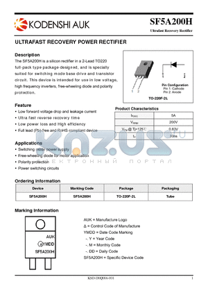 SF5A200H datasheet - ULTRAFAST RECOVERY POWER RECTIFIER