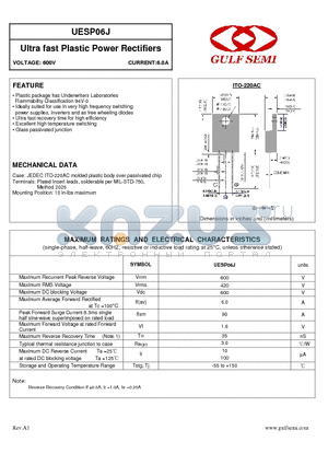 UESP06J datasheet - Ultra fast Plastic Power Rectifiers VOLTAGE: 600V CURRENT:6.0A