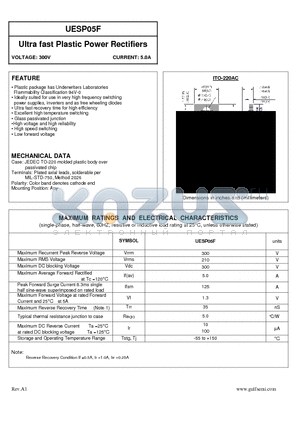 UESP05F datasheet - Ultra fast Plastic Power Rectifiers VOLTAGE: 300V CURRENT: 5.0A