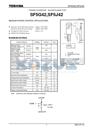 SF5J42 datasheet - SILICON PLANAR TYPE (MEDIUM POWER CONTROL APPLICATIONS)